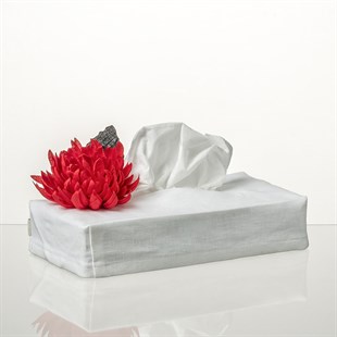 Banyo EvPlusKutu Mendil Kılıfı Çiçek Kırmızı Keten Beyaz 